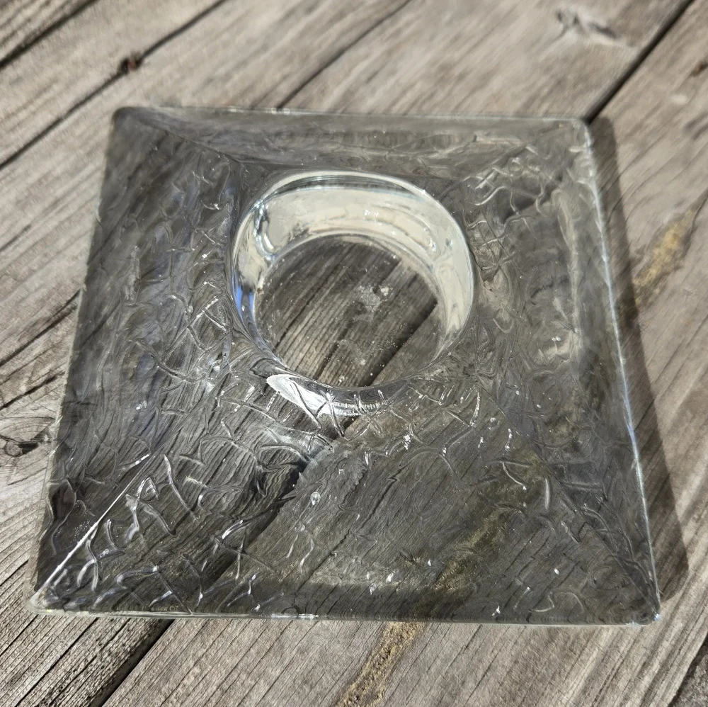 Vtg Crackle Glass Votive Candle Holder Orrefors Thick Heavy EAPG